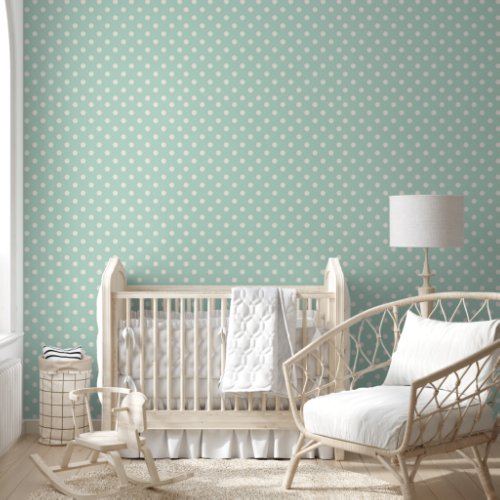 Teal Neutral with White Polka Dots Wallpaper