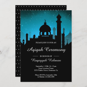 Teal Night Sky Arabian Nights Aqiqah Invitation