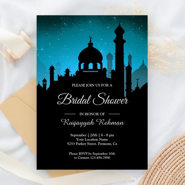 Teal Night Sky Arabian Nights Bridal Shower Invitation (Creator Uploaded)