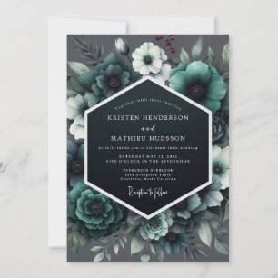 Teal Noir Anemone Wedding Invitation