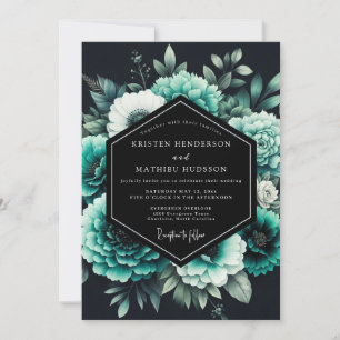 Teal Noir Botanical Wedding Invitation