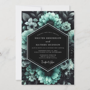 Teal Noir Floral Wedding Invitation