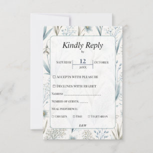 Teal Nordic Floral Wedding Elegant Minimal RSVP Card