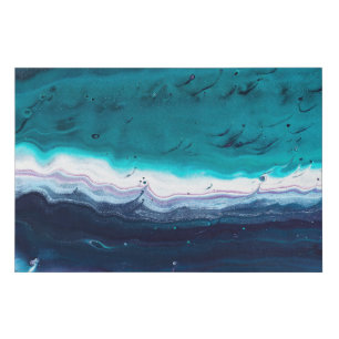 TEAL OCEAN ABSTRACT FOAMING WAVE FAUX CANVAS PRINT