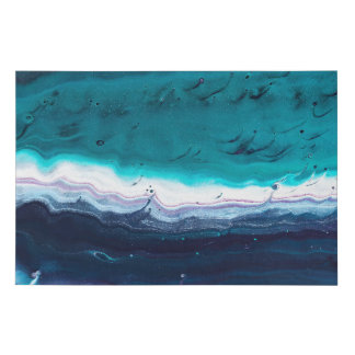 TEAL OCEAN ABSTRACT FOAMING WAVE FAUX CANVAS PRINT