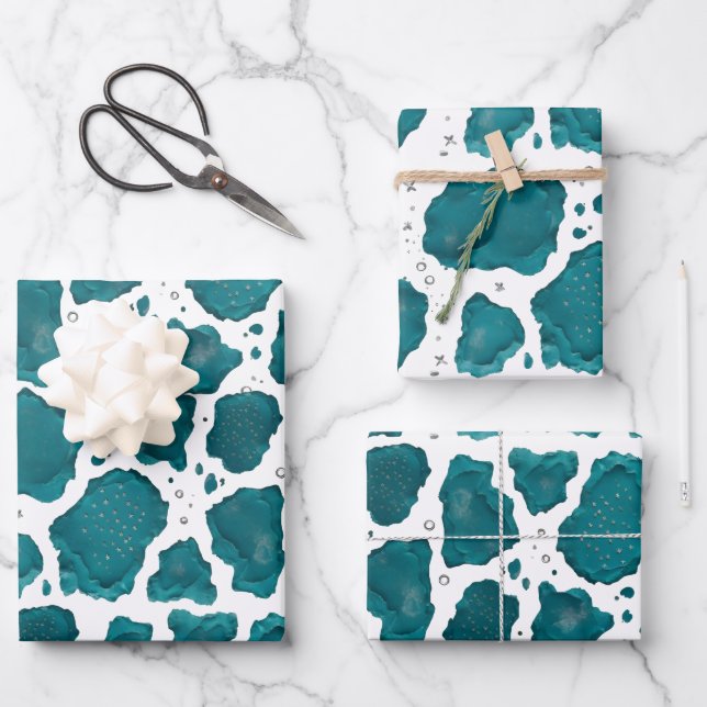 Teal Ocean Agate | Modern Abstract Stone Gift Wrap (Front)