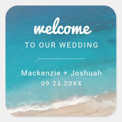 Teal Ocean Beach Wedding Welcome Square Sticker
