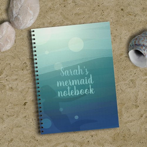 Teal Ocean Mermaid Swimming in Waves Notebook