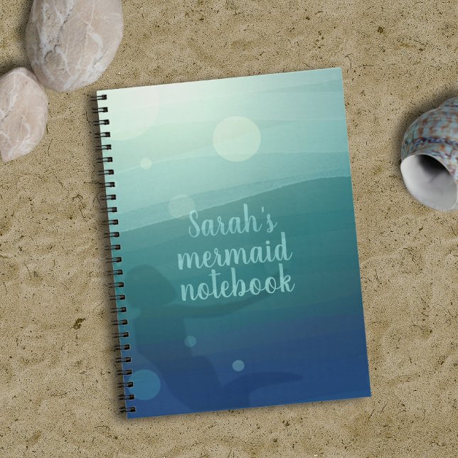 Teal Ocean Mermaid Swimming in Waves Notebook (Add your name to this cute mermaid notebook & dive into lovely blank pages with your adventures)