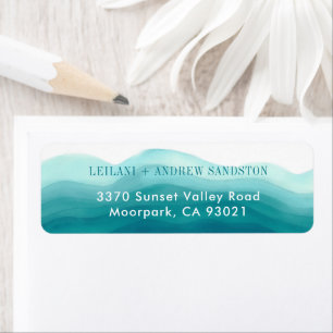 Teal Ocean Ombre Watercolor Wave Label