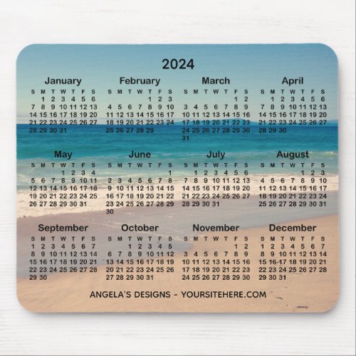 Teal Ocean Sandy Beach 2024 Calendar Promotional Mouse Pad