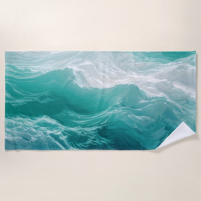 Teal Ocean Waves Abstract Dream  Beach Towel (Front)