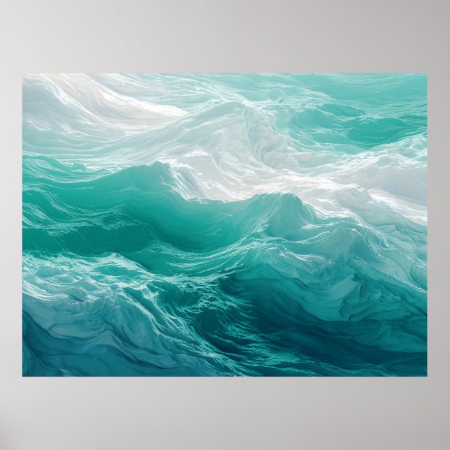 Teal Ocean Waves Abstract Dream  Poster (Front)
