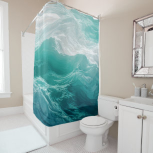 Teal Ocean Waves Abstract Dream Shower Curtain