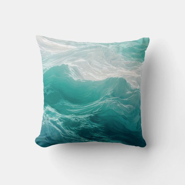 Teal Ocean Waves Abstract Dream  Throw Pillow (Front)