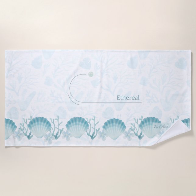 Teal Oceanic Pearls Personalised Beach Towel (Front)