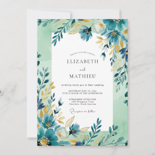 Teal Ochre Artistic Spring Wedding Invitation