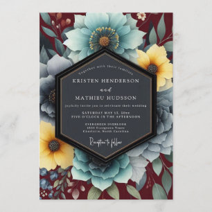 Teal & Ochre Bohemian Bloom Wedding Invitation