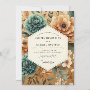 Teal Ochre Harvest Wedding Invitation