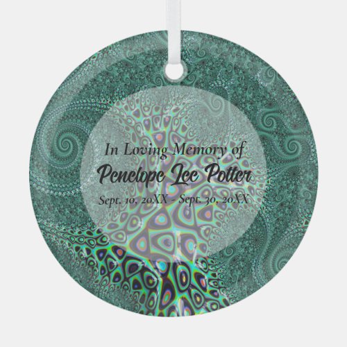 Teal Octopus Fractal Memorial Keepsake Suncatcher Glass Ornament