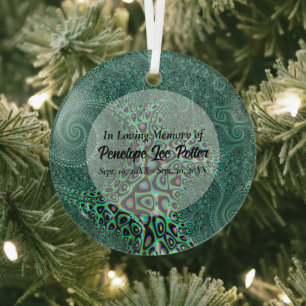 Teal Octopus Fractal Memorial Keepsake Suncatcher Glass Ornament