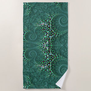 Teal Octopus Spiraling Tentacles Fractal Abstract Beach Towel