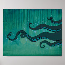 Teal Octopus Tentacles Acrylic Painting Poster
