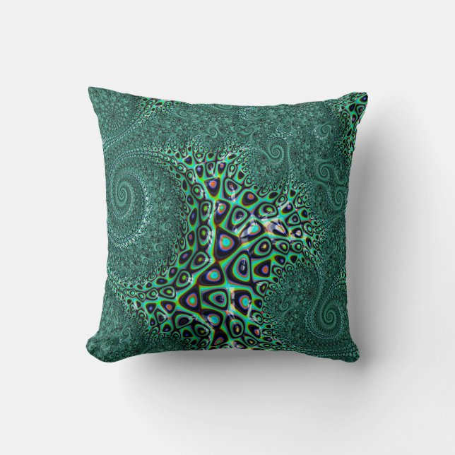 Teal Octopus Tentacles Steampunk Style Fractal Art Throw Pillow (Front)