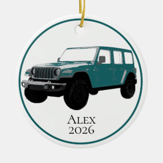Teal Off-Road Utility Vehicle 7 slot grille Ceramic Ornament