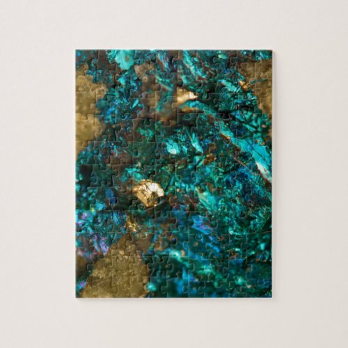 Teal Oil Slick and Gold Quartz Jigsaw Puzzle