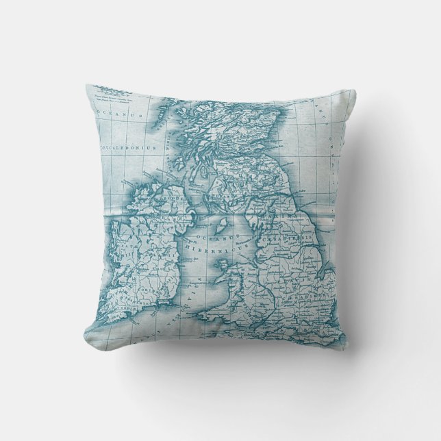Teal Old World Antique Map Pillow (Front)