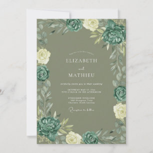 Teal Olive Ranunculus Eucalyptus Wedding Invitation