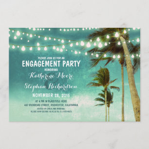 teal ombre beach engagement party string lights invitation