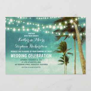 teal ombre beach wedding invitations