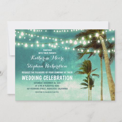 teal ombre beach wedding invitations