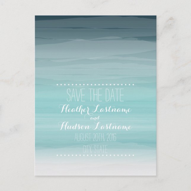 Teal Ombré Beach Wedding Save The Date Announcement Postcard (Front)