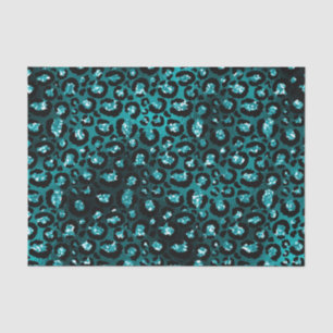 Teal Ombre & Black Glam Glitter Leopard Spots Tissue Paper