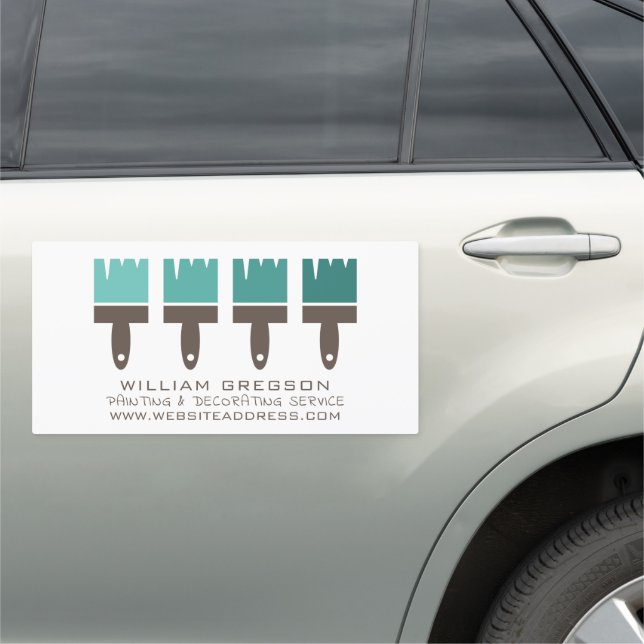 Teal Ombre Brushes, Painter & Decorator Car Magnet (In Situ)