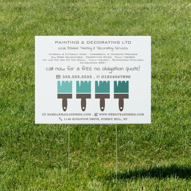Teal Ombre Brushes, Painter & Decorator Sign (Insitu)