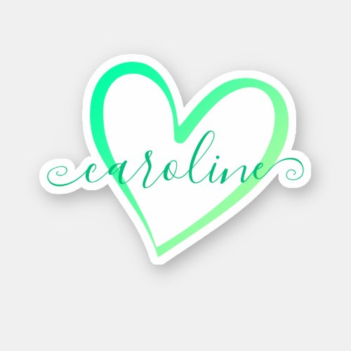 Teal Ombre Calligraphy Calligraphic Name Heart Sticker