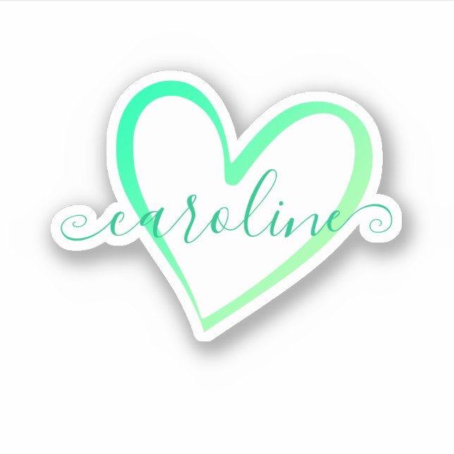 Teal Ombre Calligraphy Calligraphic Name Heart Sticker (Front)