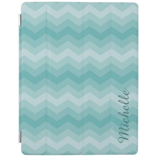 Teal Ombre Chevron Personalized iPad Smart Cover (Front)