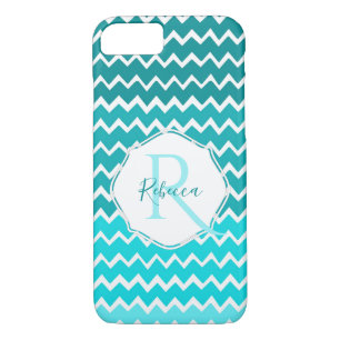 Teal Ombre Chevron Personalized iPhone Case