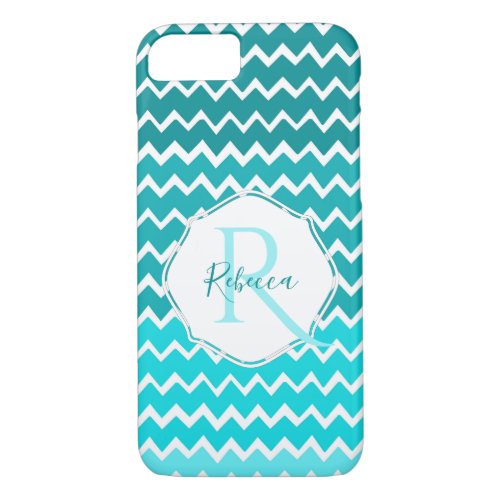 Teal Ombre Chevron Personalized iPhone Case