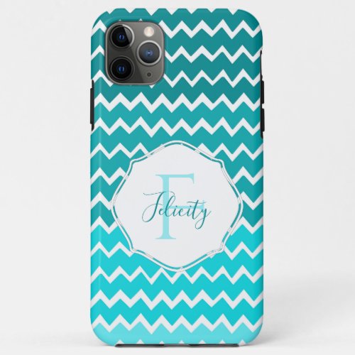 Teal Ombre Chevron Personalized iPhone Case