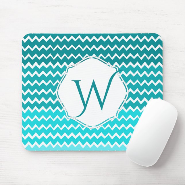 Teal Ombre Chevron Personalized Mouse Pad (With Mouse)