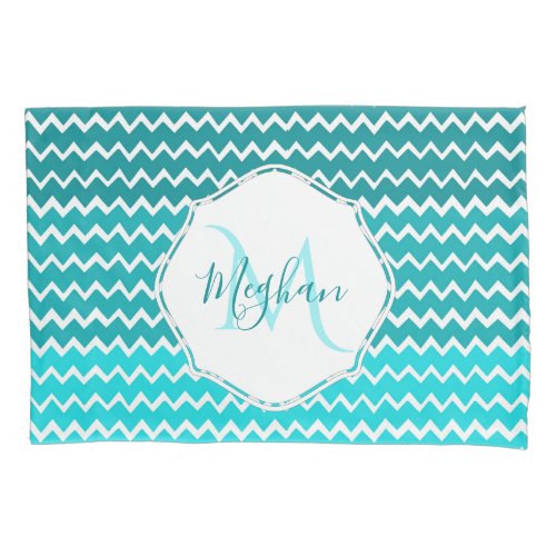 Teal Ombre Chevron Personalized Pillowcase