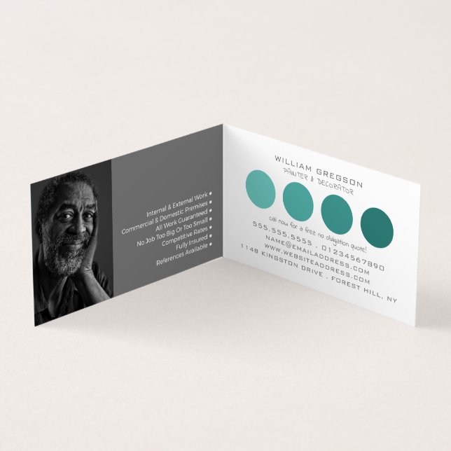 Teal Ombre Circles, Painter & Decorator Photo Business Card (Inside)