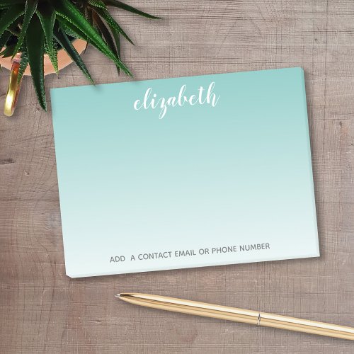Teal Ombre Custom Handwritten Name CAN EDIT COLOR Post_it Notes