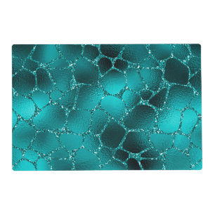 Teal Ombre Glam Glitter Giraffe Spots Pattern Placemat